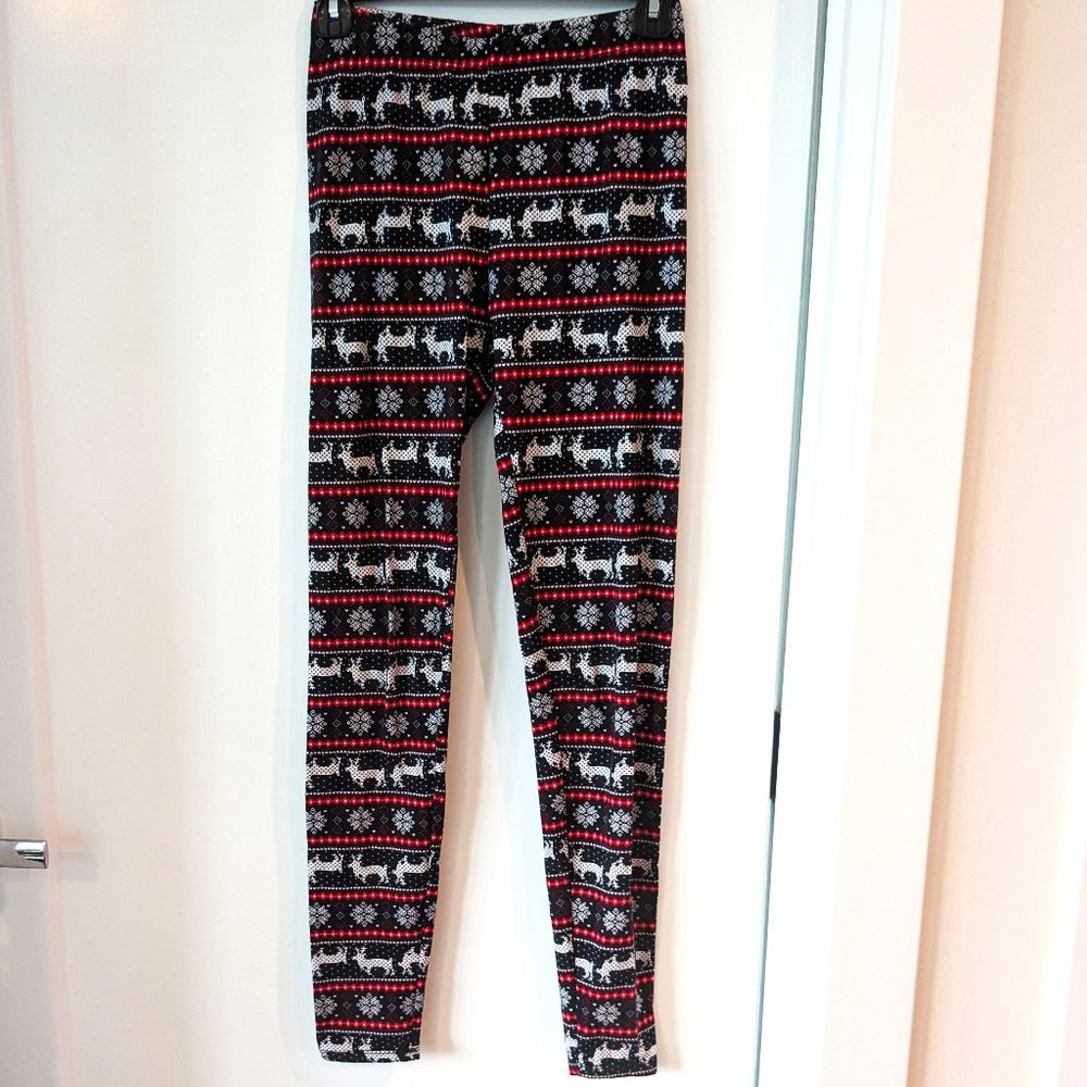 Soft Holiday Reindeer Leggings, Red, White and Blue